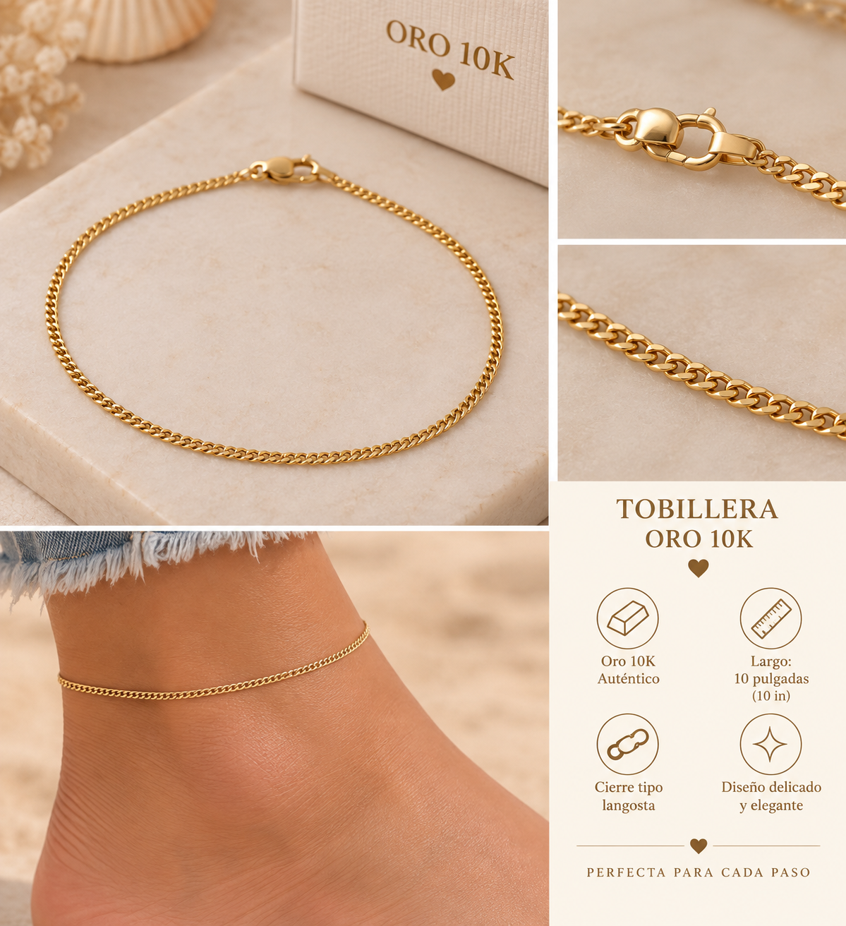 Tobillera de Oro 10K – 10 pulgadas