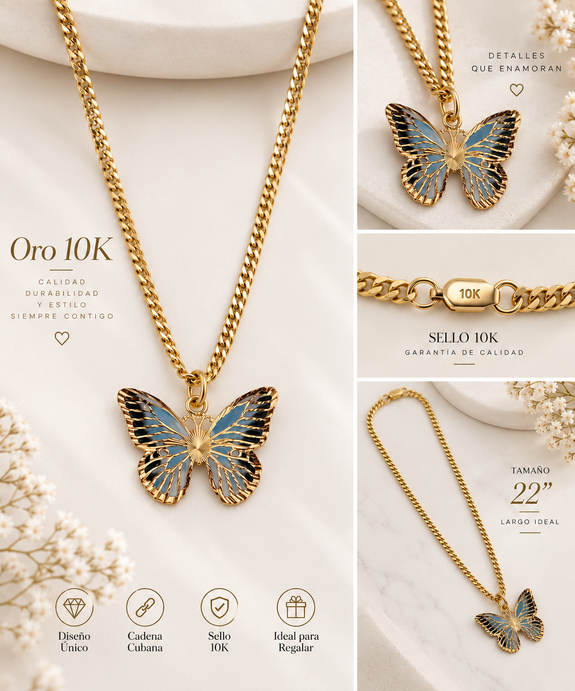 Cadena de Oro 10K con dije de Mariposa