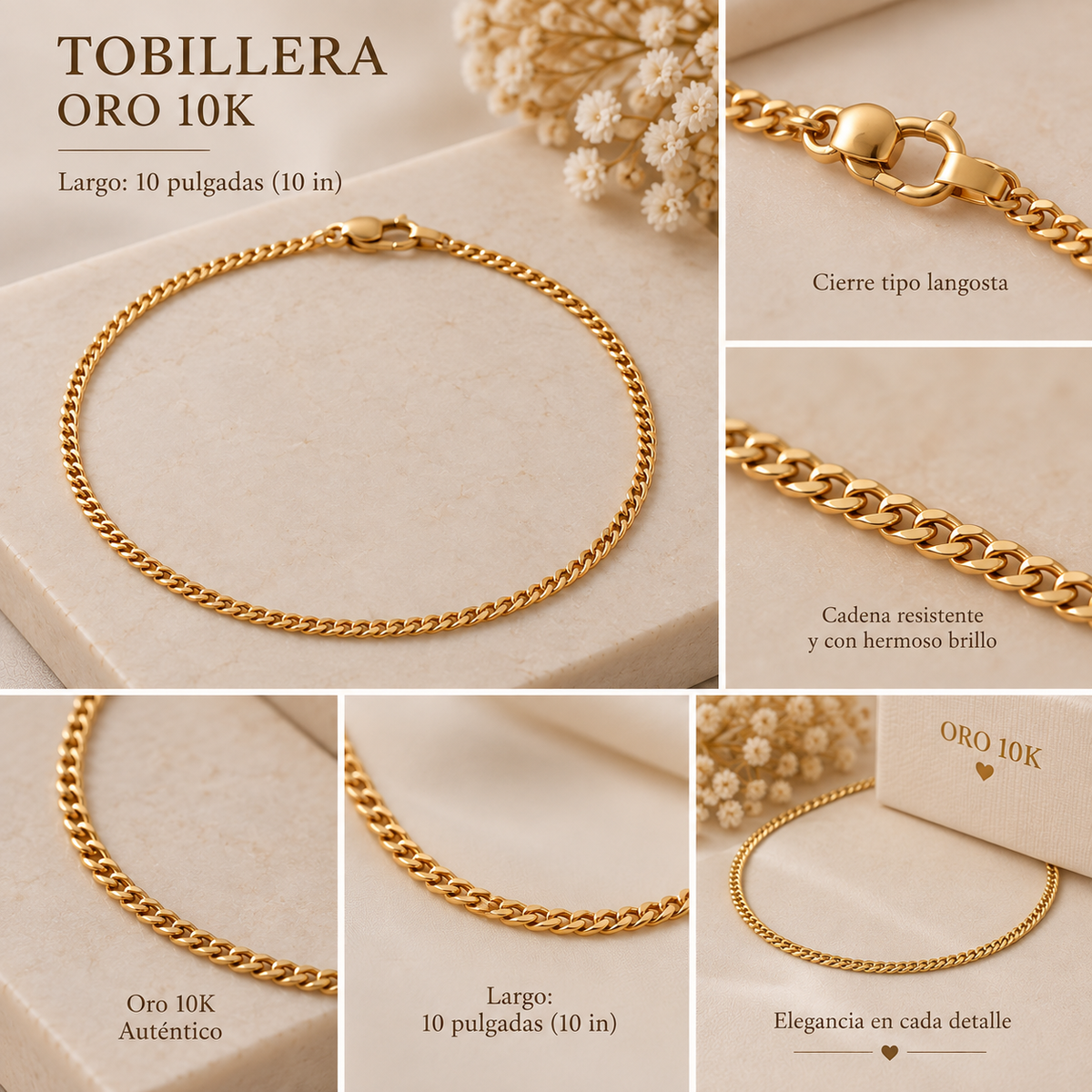 Tobillera de Oro 10K – 10 pulgadas