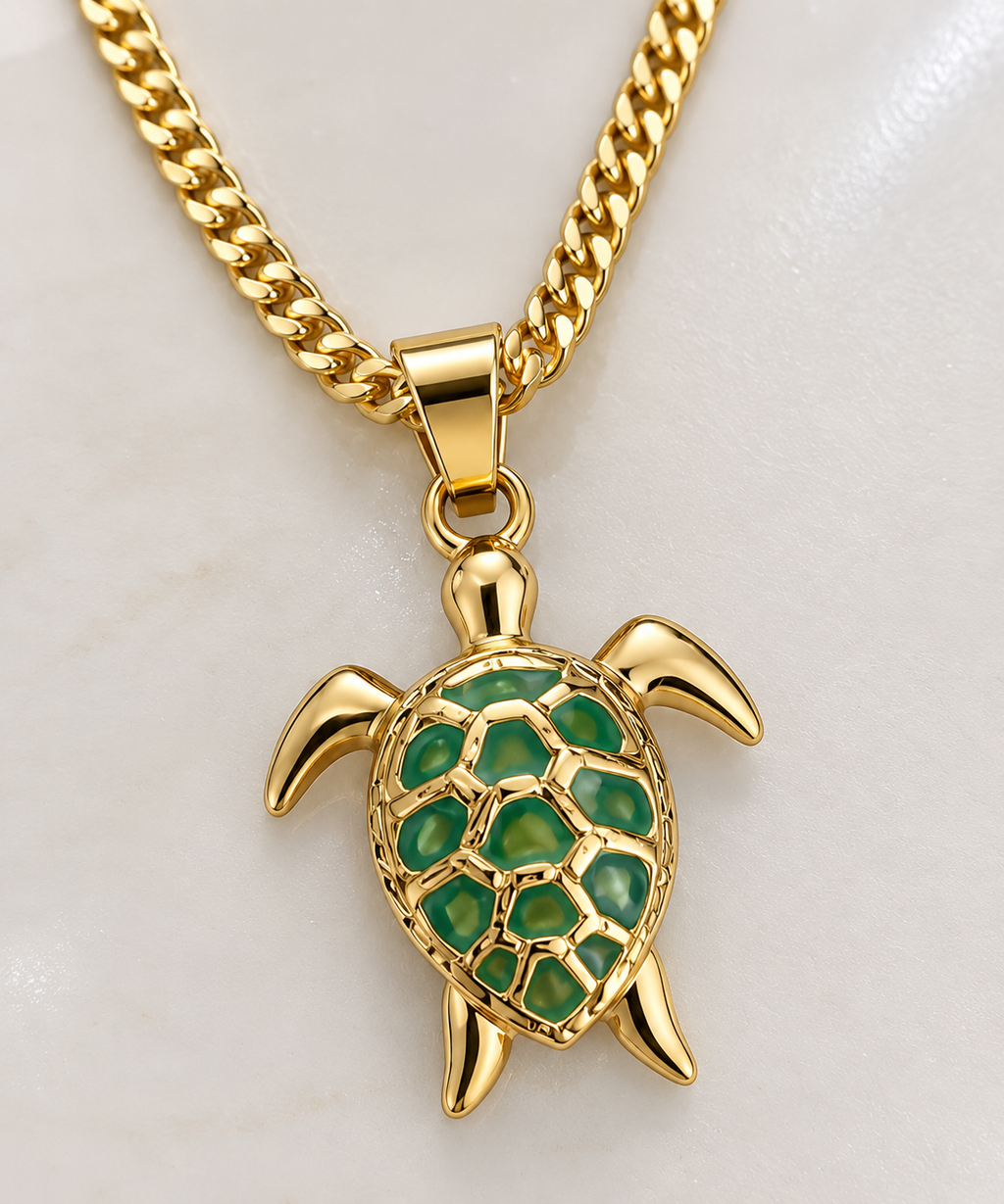 Cadena de oro 10K con dije tortuga marina