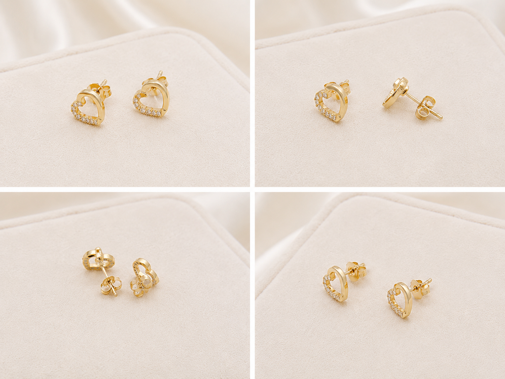Aretes de Corazón en Oro 10K con Detalles de Circonias