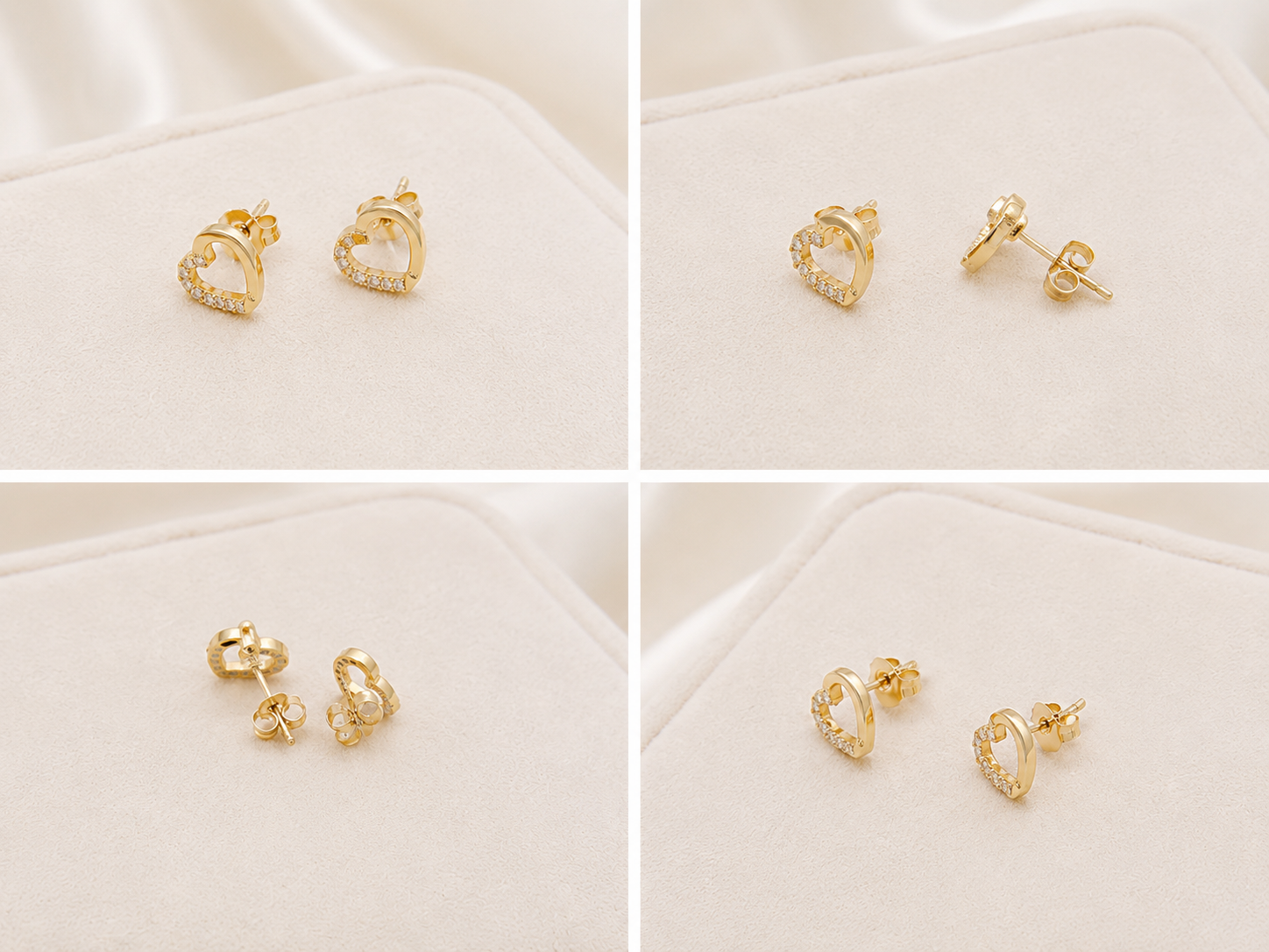 Aretes de Corazón en Oro 10K con Detalles de Circonias