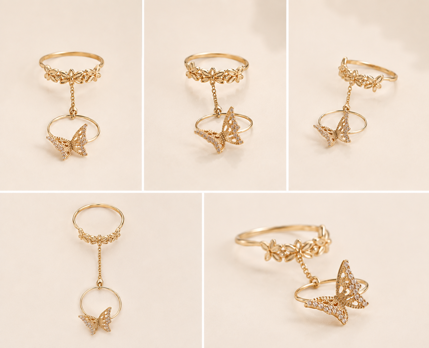 # Anillo para Mujer en Oro 10K con Mariposa y Flores