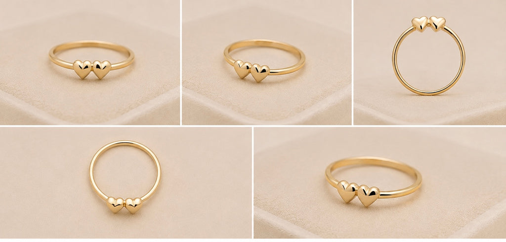 Anillo de Mujer en Oro 10K con Doble Corazón