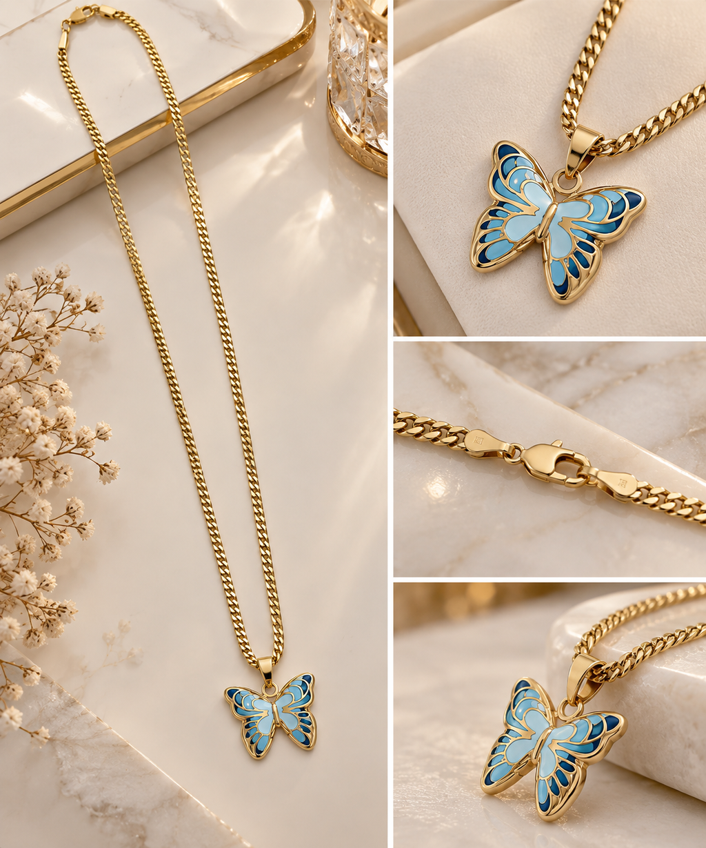 Cadena de Oro 10K con Mariposa Azul