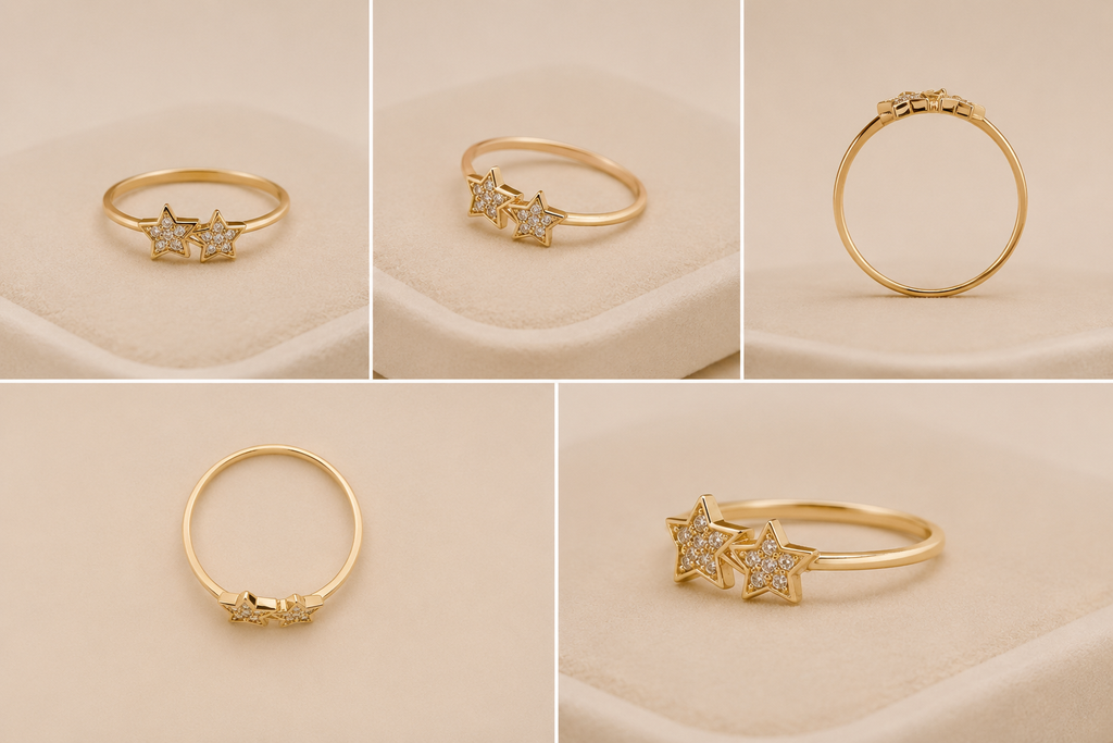 Anillo para Mujer en Oro 10K con Doble Estrella
