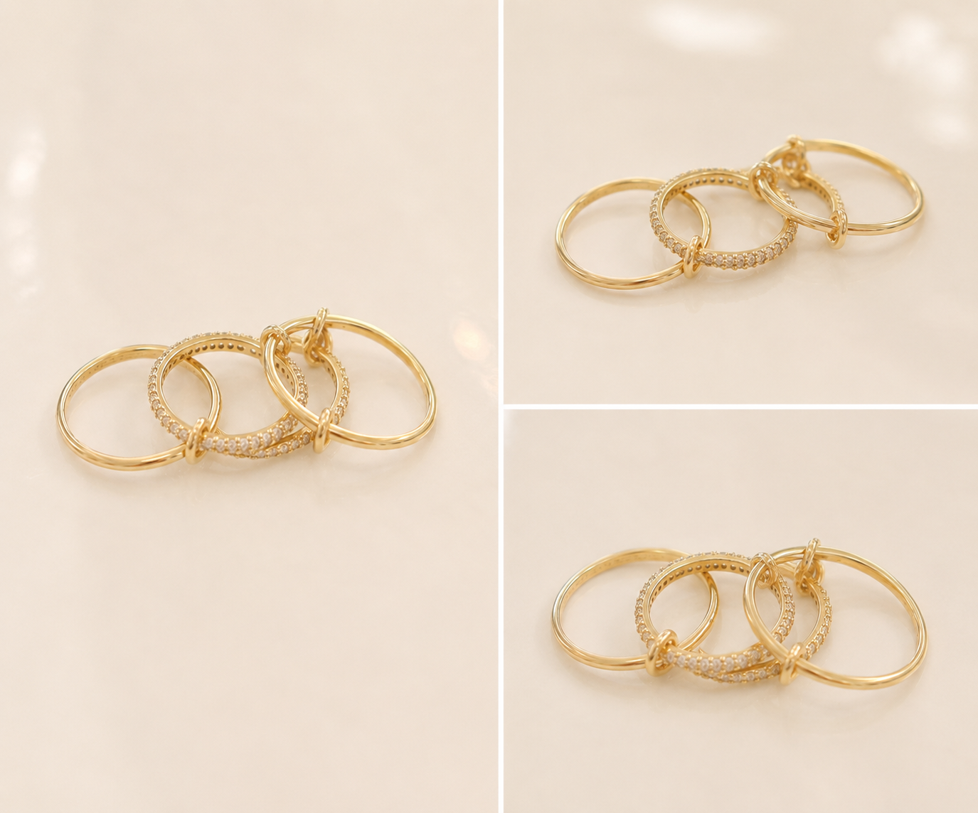 Anillo para Mujer en Oro 10K con Diseño de Aros y Piedras