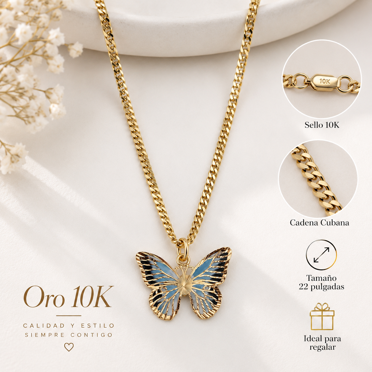 Cadena de Oro 10K con dije de Mariposa