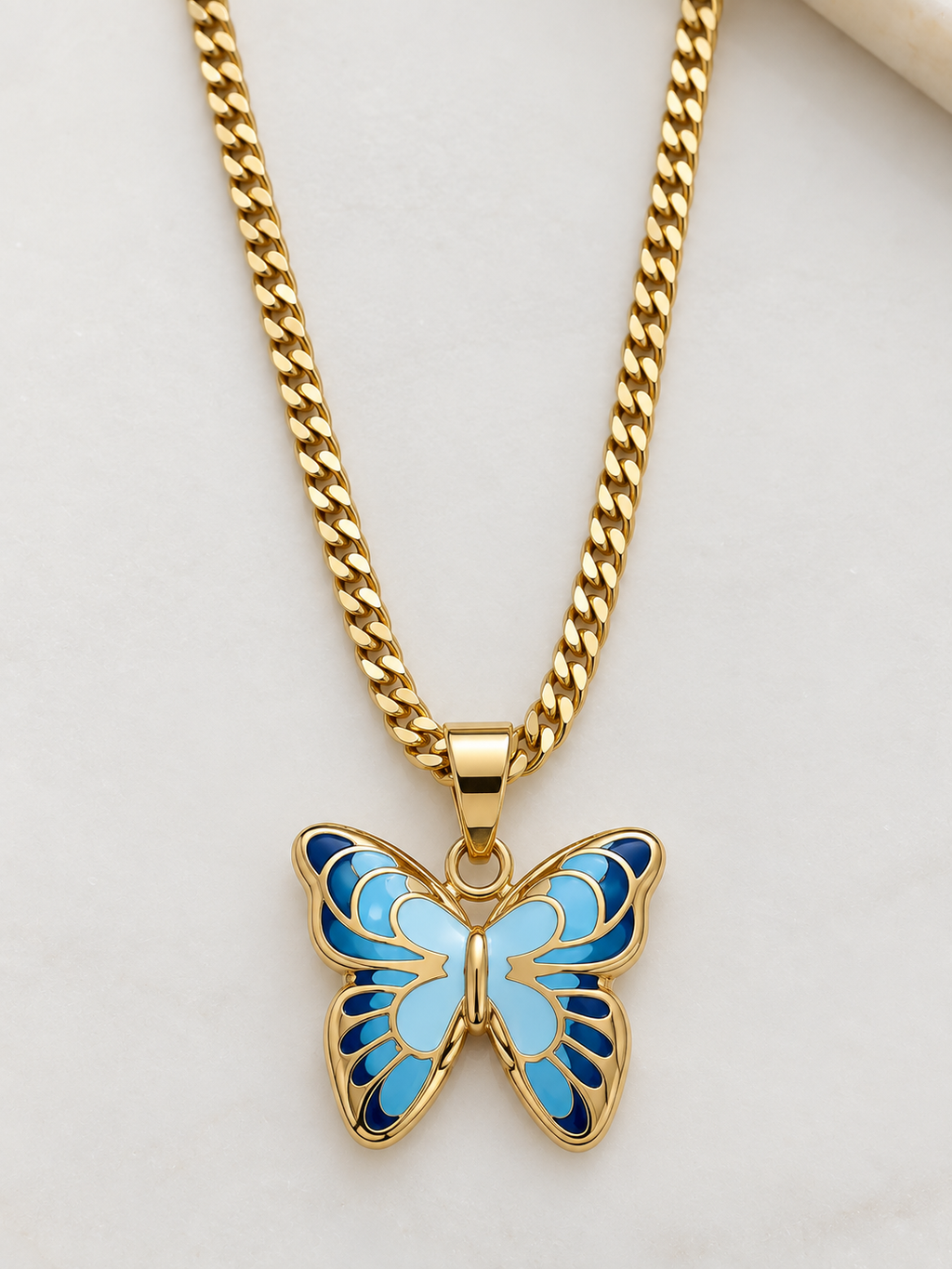 Cadena de Oro 10K con Mariposa Azul