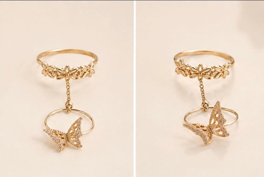 # Anillo para Mujer en Oro 10K con Mariposa y Flores