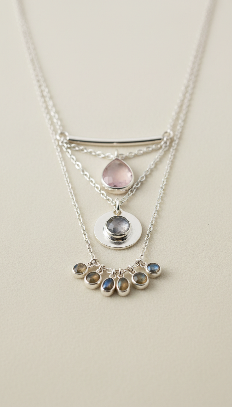 Collar colgante en plata y gemas